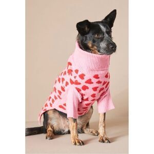 NEW Anthropologie Little Beast Love Pink Heart Large Dog Valentine's Day Sweater